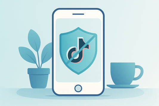 Illustration of a phone with TikTok blocked by a shield